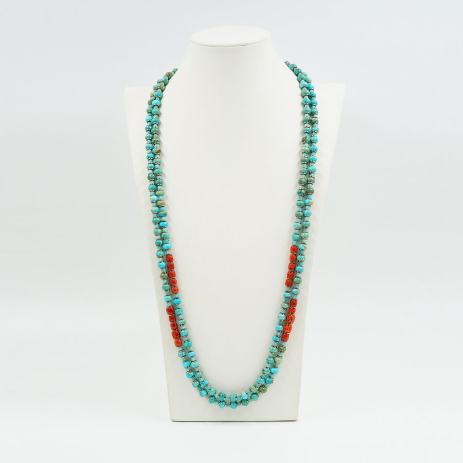 Collana Multifilo con diaspro imperiale, amazzonite, ematite, corallo, chiusura in argento – Dorato - immagine 2