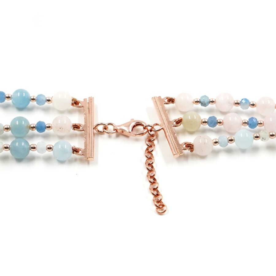 Collana Multifilo con acquamarina, morganite, ematite, perla, chiusura in argento – Rosè - immagine 3