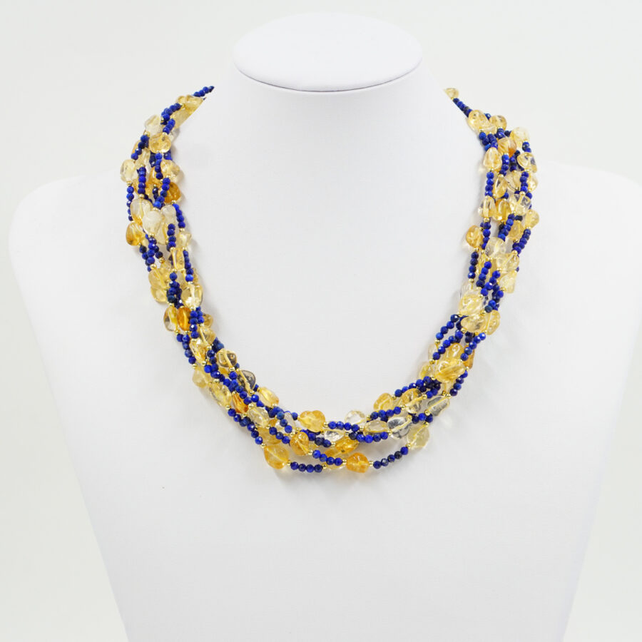 Collana Multifilo con lapis, citrino, chiusura in argento – Dorato - immagine 2