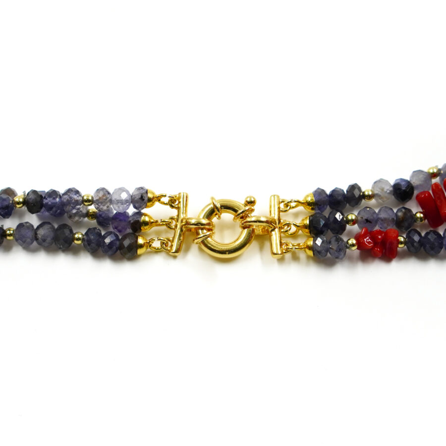 Collana Multifilo con iolite, corallo, chiusura in argento – Dorato - immagine 3
