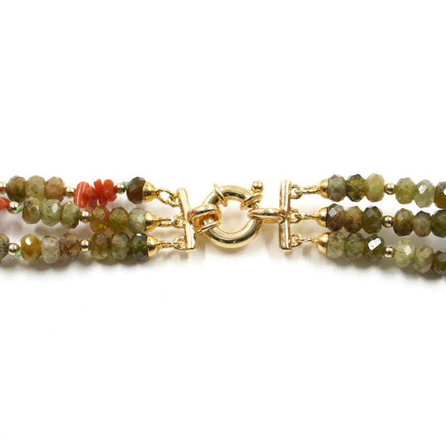 Collana Multifilo con granato verde, corallo Sciacca, chiusura in argento – Dorato - immagine 3