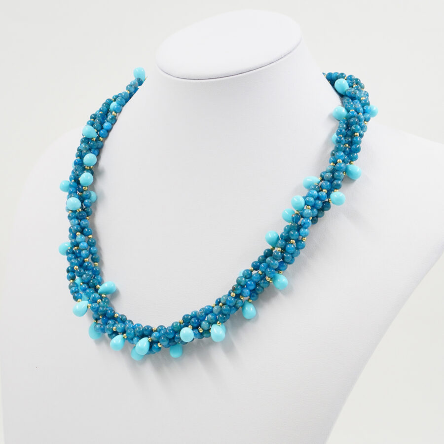 Collana Multifilo con apatite, pasta di turchese, chiusura in argento – Rosè