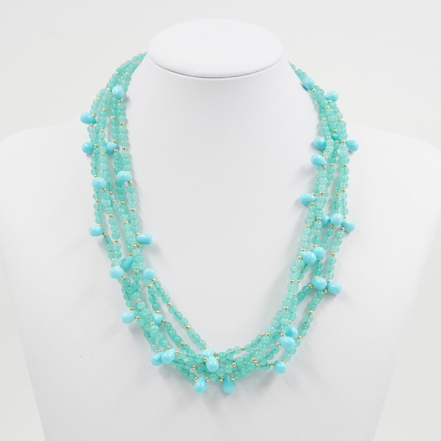 Collana Multifilo con quarzo spugna verde, pasta di turchese, chiusura in argento – Dorato - immagine 2