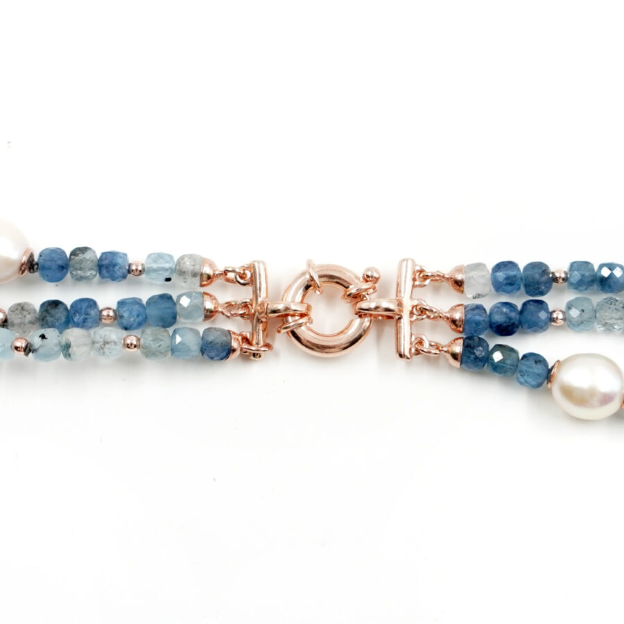 Collana Multifilo con acquamarina, perla, chiusura in argento – Rosè - immagine 3