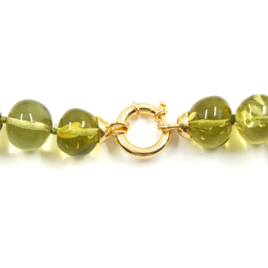 Collana di ambra verde con ciondolo di ambra montato in argento - Dorato - immagine 3