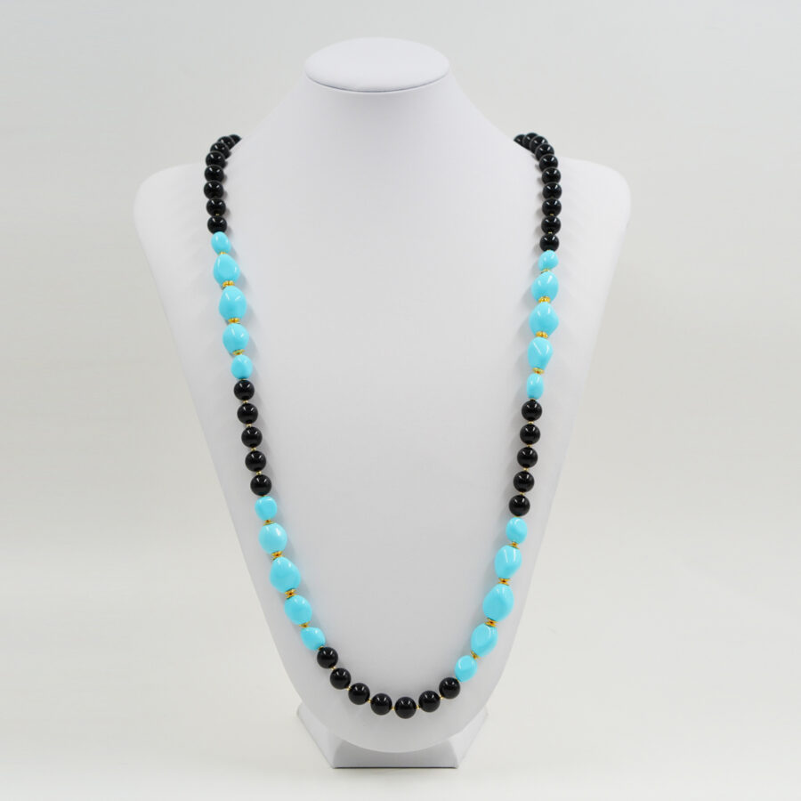 Collana con agata nera, pasta di turchese, chiusura in argento - Dorato - immagine 2