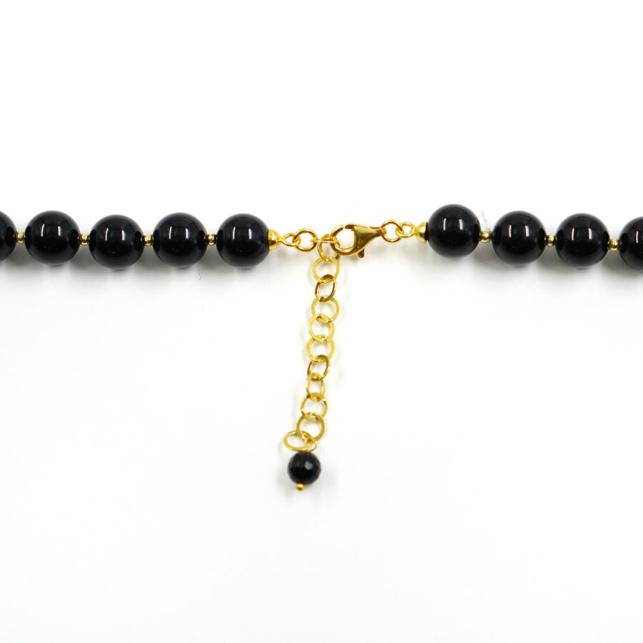 Collana con agata nera, pasta di turchese, chiusura in argento - Dorato - immagine 3