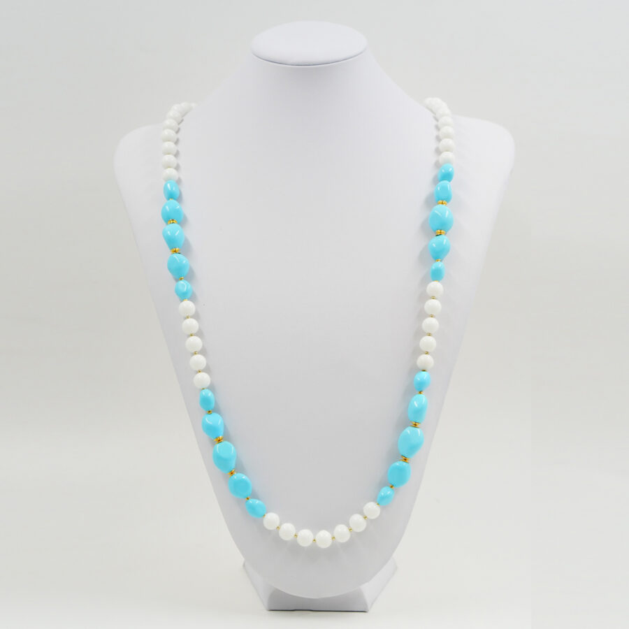 Collana con agata bianca, pasta di turchese, chiusura in argento - Dorato - immagine 2