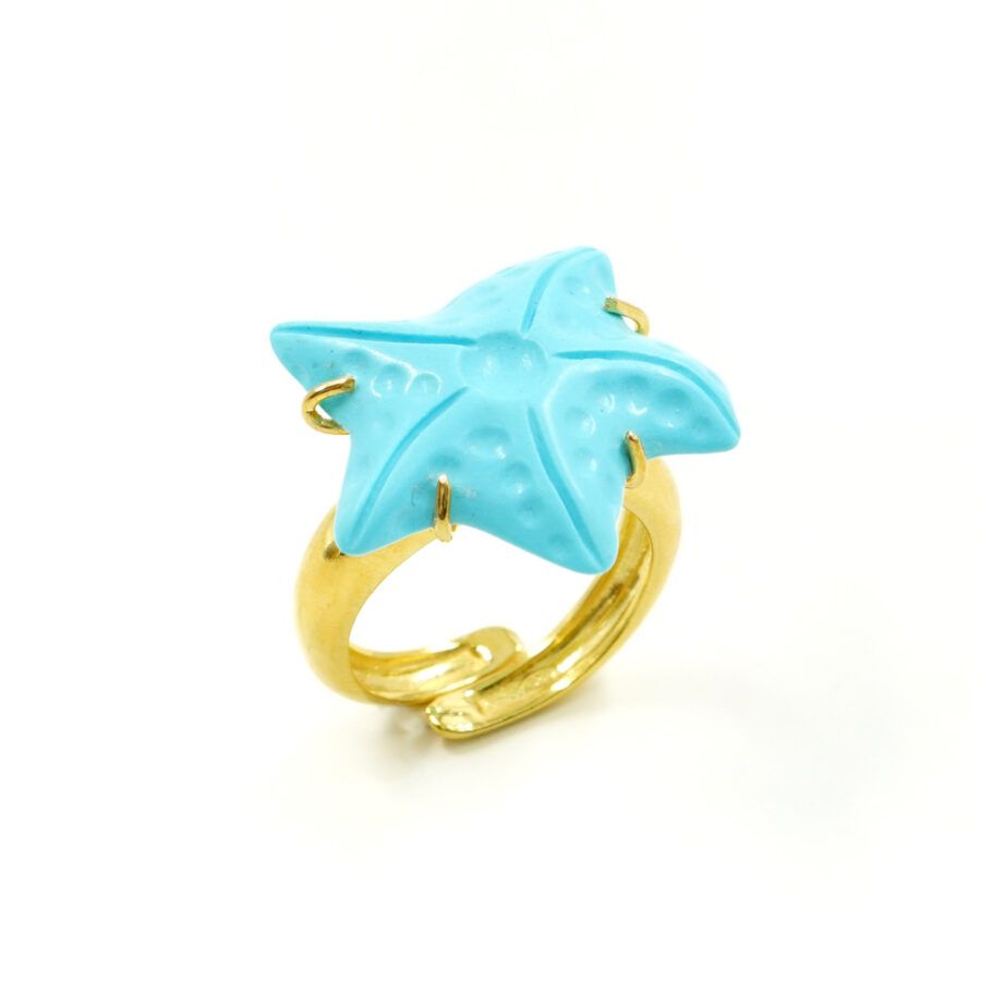 Anello in argento con stella marina in pasta di turchese – Dorato