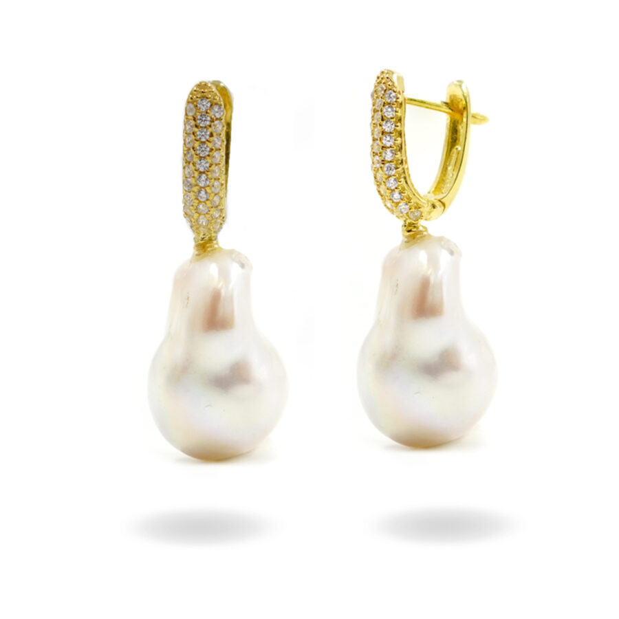 Orecchini in argento con perla barocca e zirconi – Dorato
