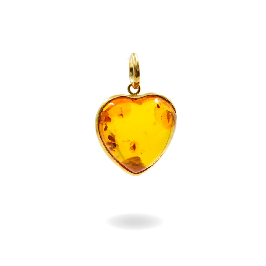 Pendente in argento con cuore di ambra - Dorato - immagine 2