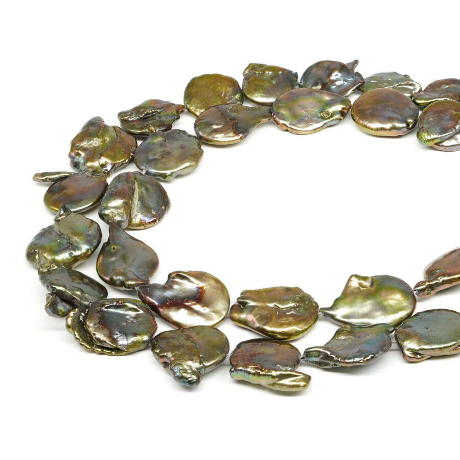 Perle d'Acqua Dolce fili free form piatti – Colore Verde