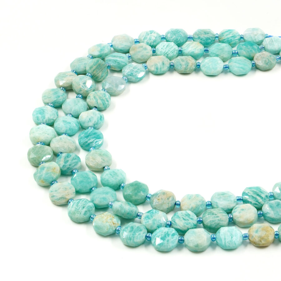 Amazzonite fili monete sfaccettate 12mm