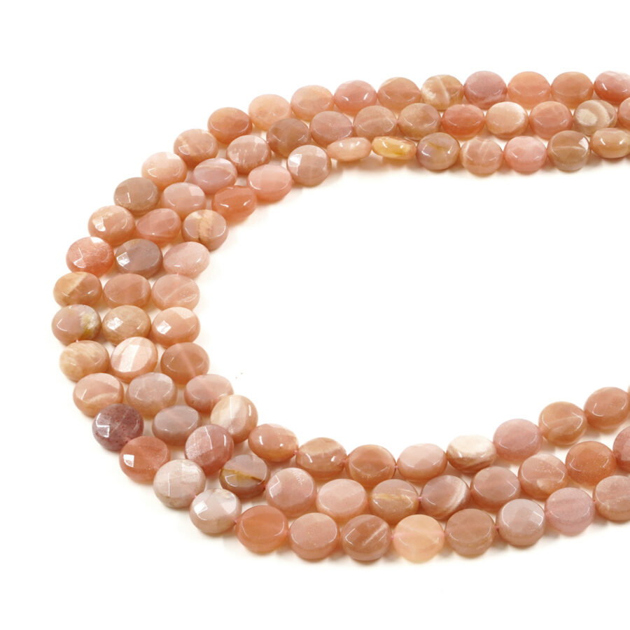 Pietra di Luna rosa fili monete sfaccettate 10mm