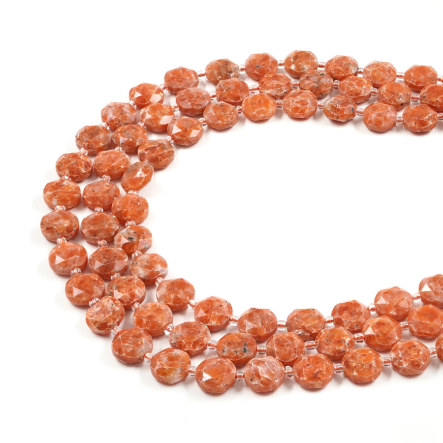Calcite Arancione fili monete sfaccettate 12mm