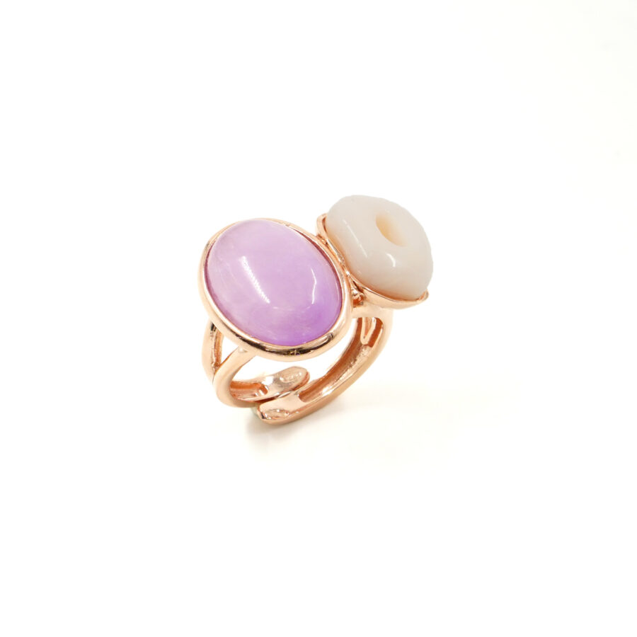 Anello in argento con corallo rosa, kunzite – Rosè
