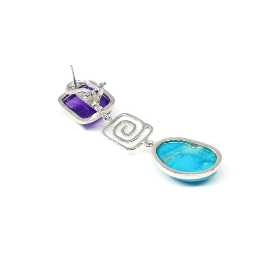 Orecchini in argento con ametista, turchese naturale - Rodiato - immagine 2