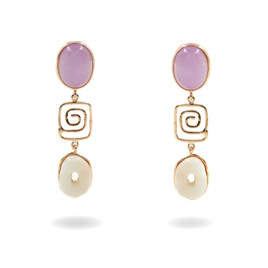 Orecchini in argento con corallo rosa, kunzite – Rosè