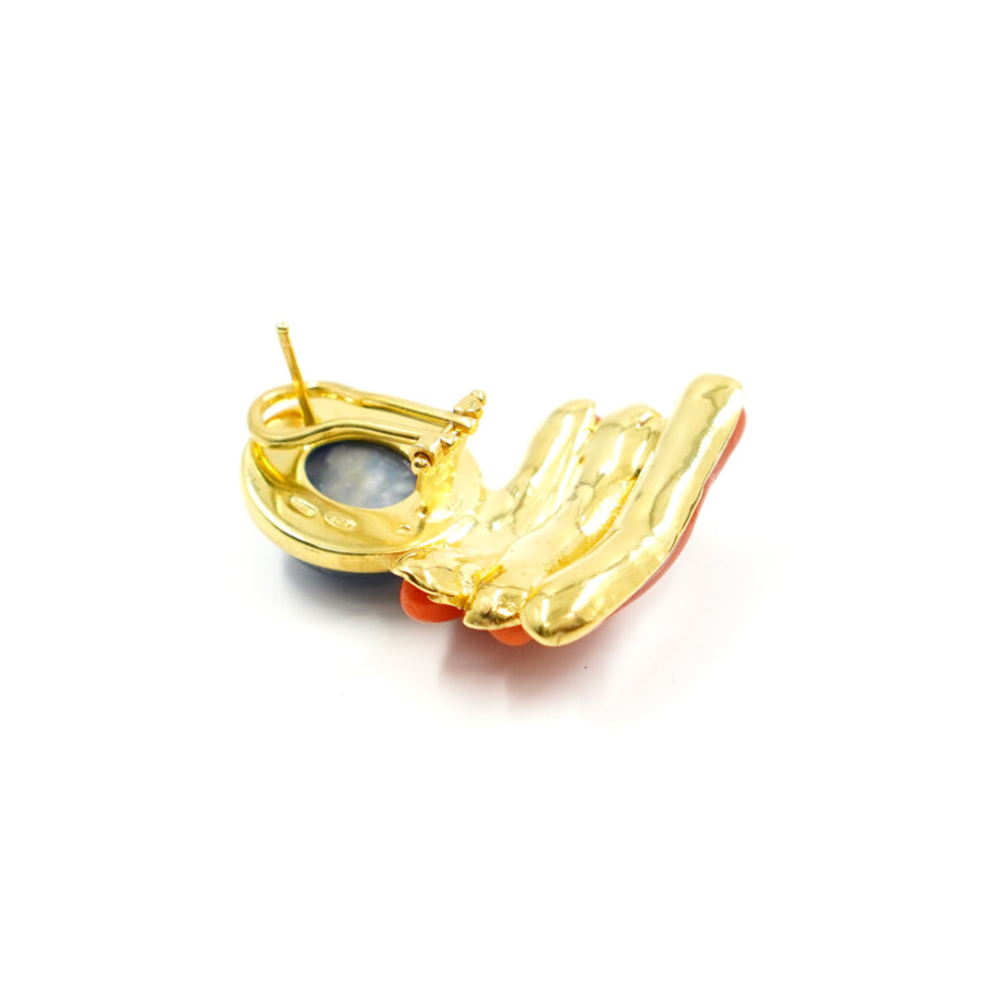 Orecchini in argento con cianite, corallo - Dorato - immagine 2