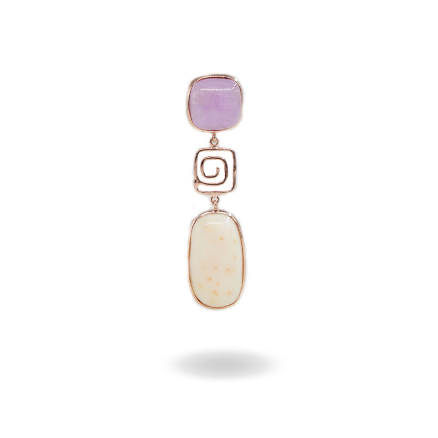 Pendente in argento con corallo bianco, kunzite – Rosè