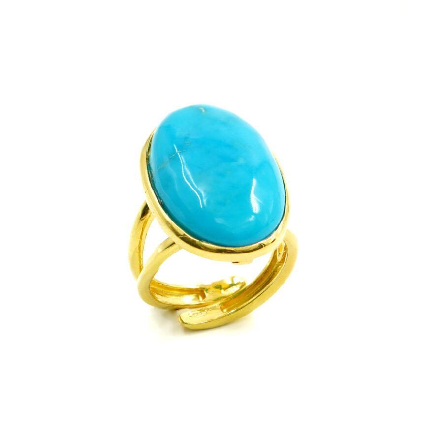 Anello in argento con spola di Turchese Naturale - Dorato