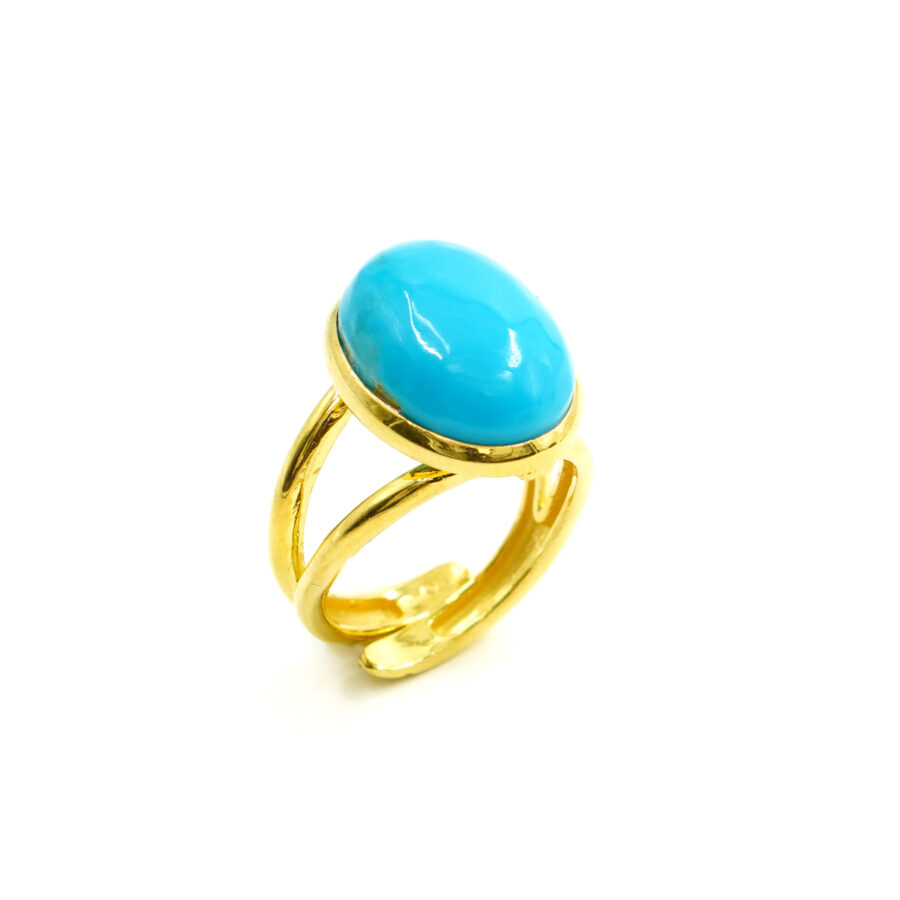 Anello in argento con spola di Turchese Naturale - Dorato - immagine 2