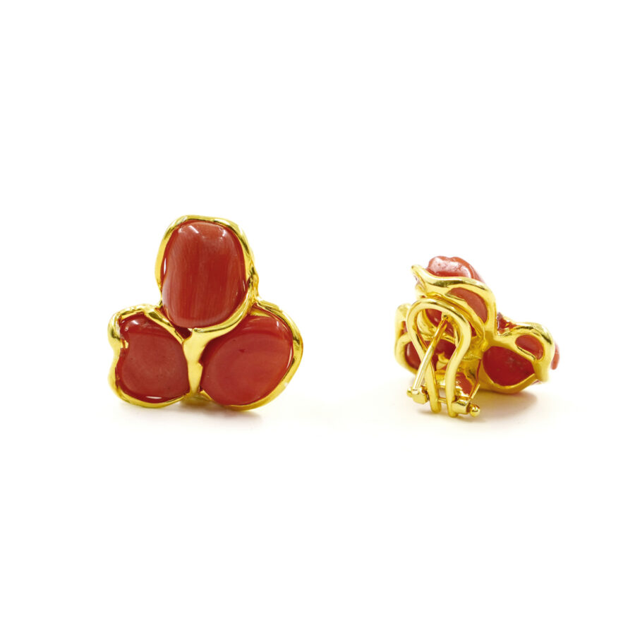 Orecchini in Argento con spola barocca di corallo rosso – Dorato
