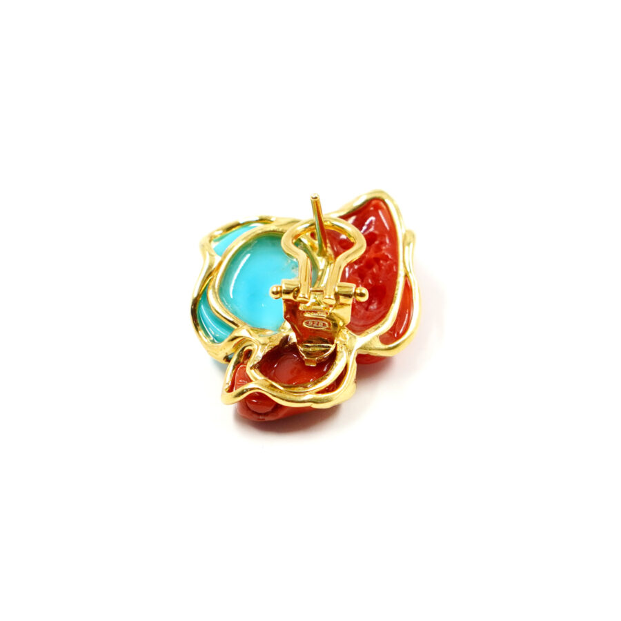 Orecchini in argento con corallo e turchese – Dorato - immagine 2