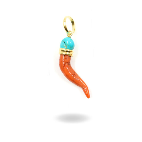 Pendente in argento con corno di corallo e sasso di Turchese Naturale - Dorato