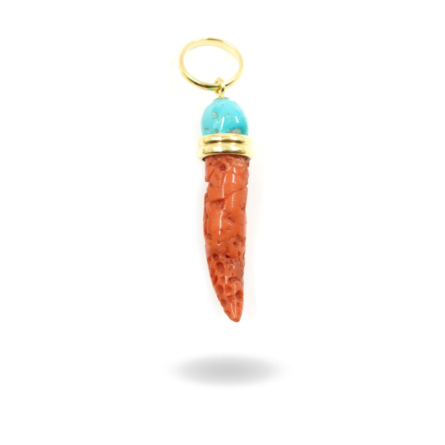 Pendente in argento con corno di corallo e sasso di Turchese Naturale - Dorato - immagine 3