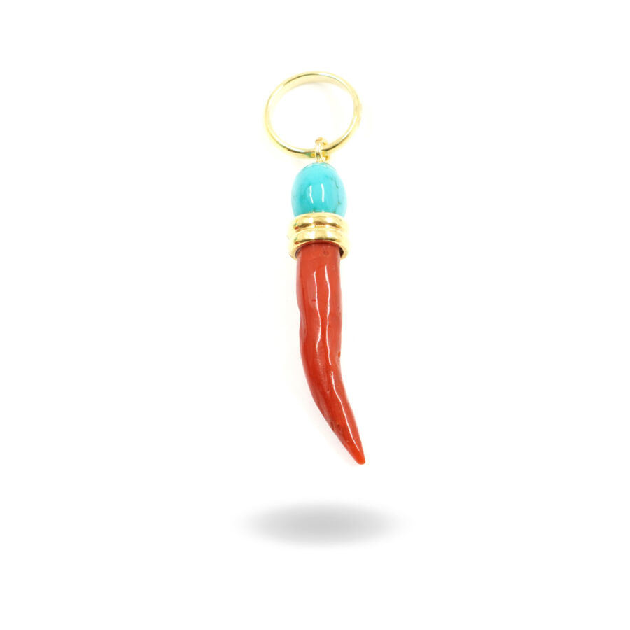 Pendente in argento con corno di corallo e sasso di Turchese Naturale - Dorato - immagine 5