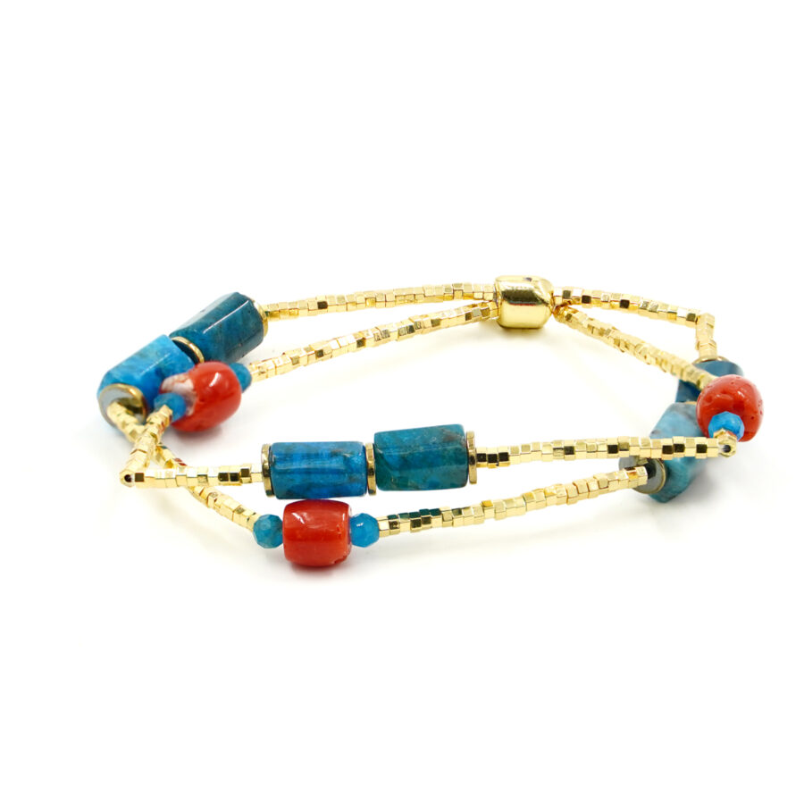 Bracciale Elastico Multifilo con ematite gialla, apatite, corallo