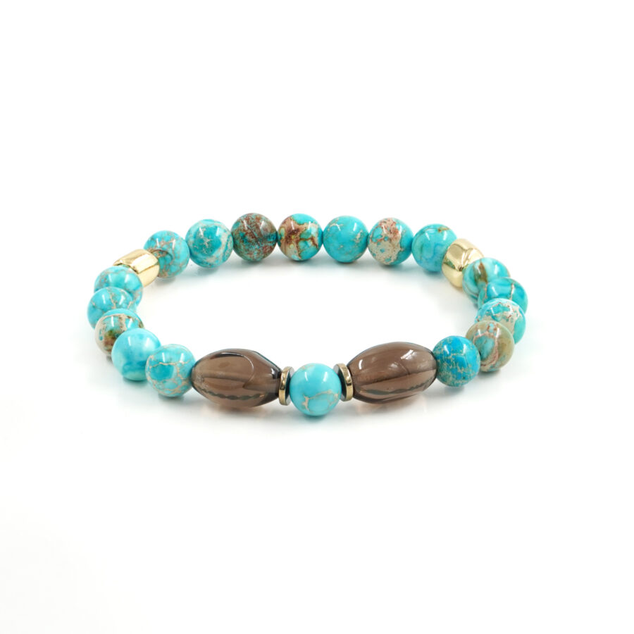 Braccialle Elastico con diaspro imperiale azzurro, quarzo fumè, ematite