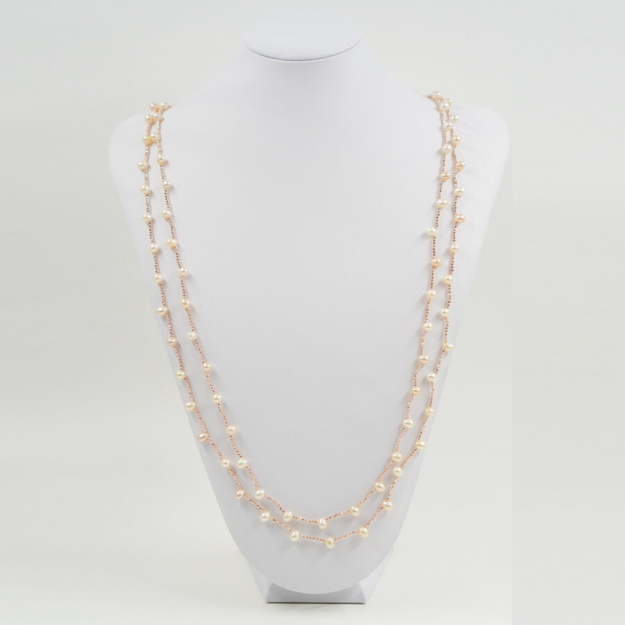 Collana Multifilo con ematite, perla, chiusura in argento – Rosè - immagine 3