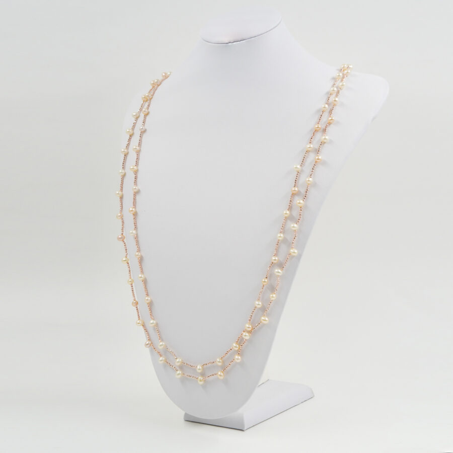 Collana Multifilo con ematite, perla, chiusura in argento – Rosè - immagine 2