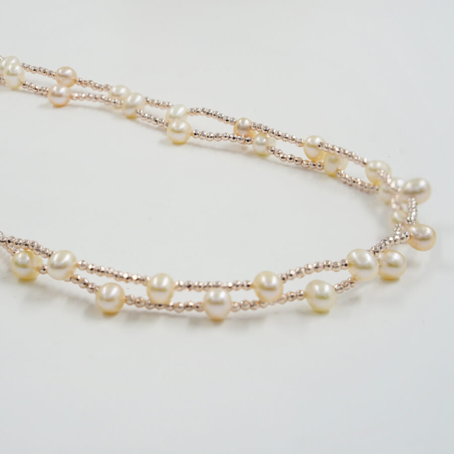 Collana Multifilo con ematite, perla, chiusura in argento – Rosè
