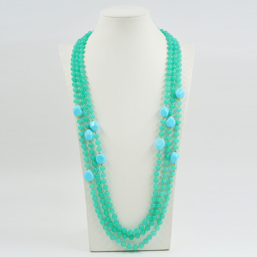 Collana Multifilo con quarzo spugna verde, pasta di turchese, ematite, chiusura in argento – Dorato - immagine 2