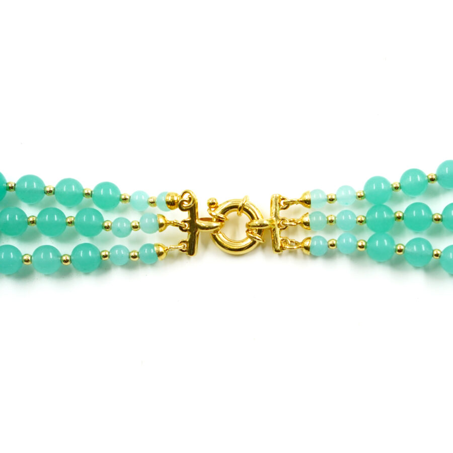 Collana Multifilo con quarzo spugna verde, pasta di turchese, ematite, chiusura in argento – Dorato - immagine 3