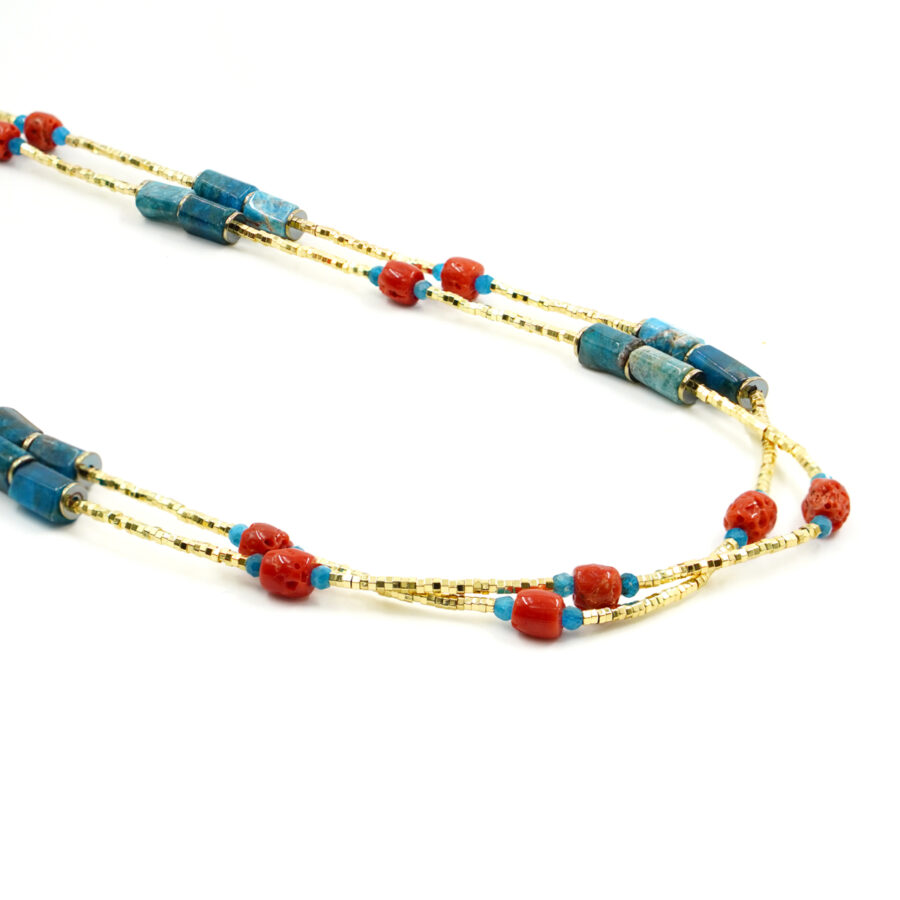 Collana Multifilo con ematite gialla, apatite, corallo