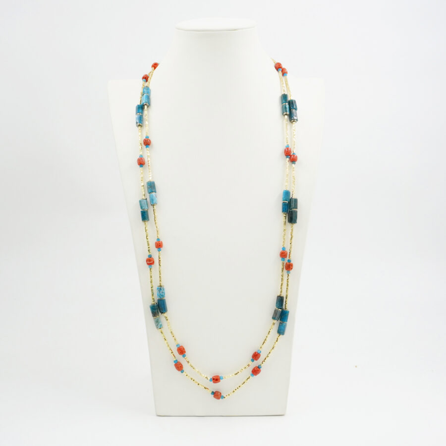 Collana Multifilo con ematite gialla, apatite, corallo - immagine 2