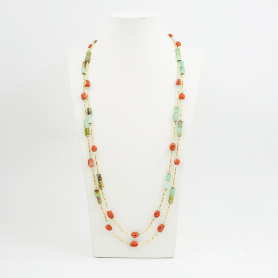 Collana Multifilo con ematite gialla, crisoprasio, corallo - immagine 2