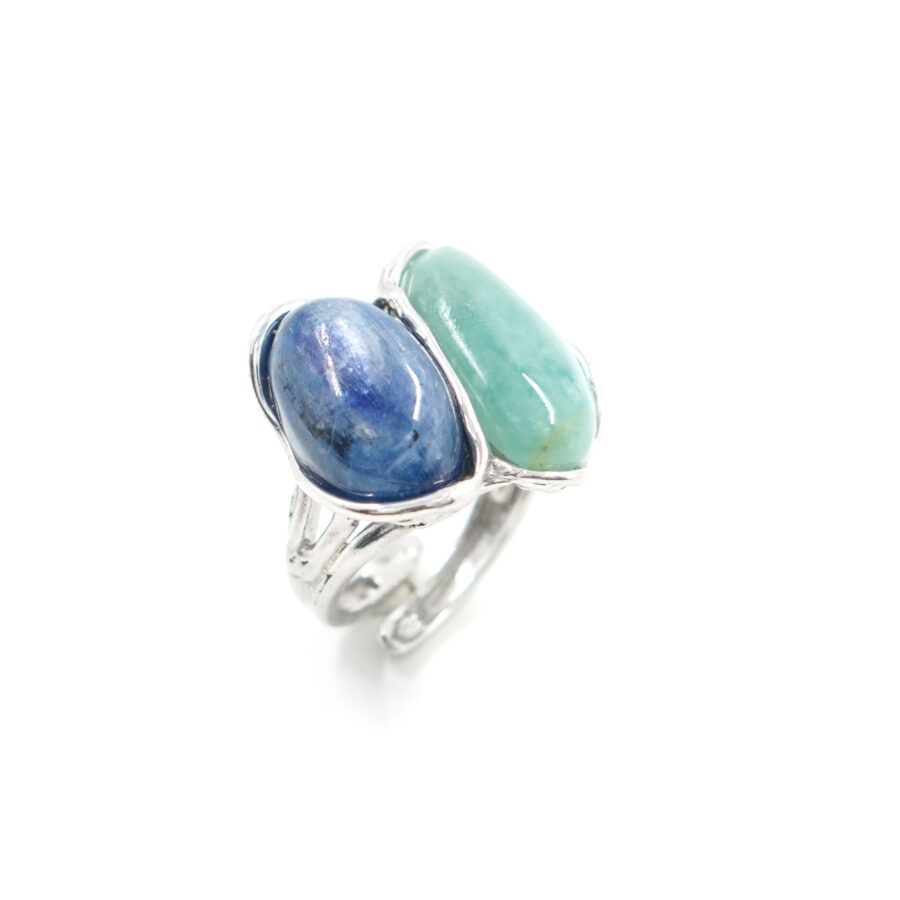Anello in argento con amazzonite, cianite – Rodiato - immagine 2