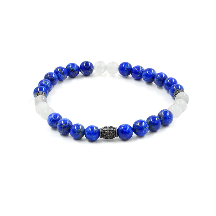 Bracciale Elastico lapislazuli, selenite, elemento in argento