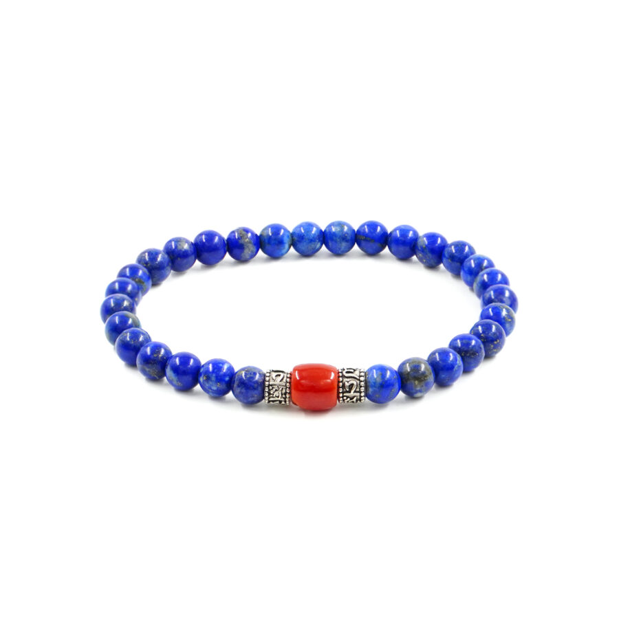 Bracciale Elastico lapis, corallo, elemento in argento