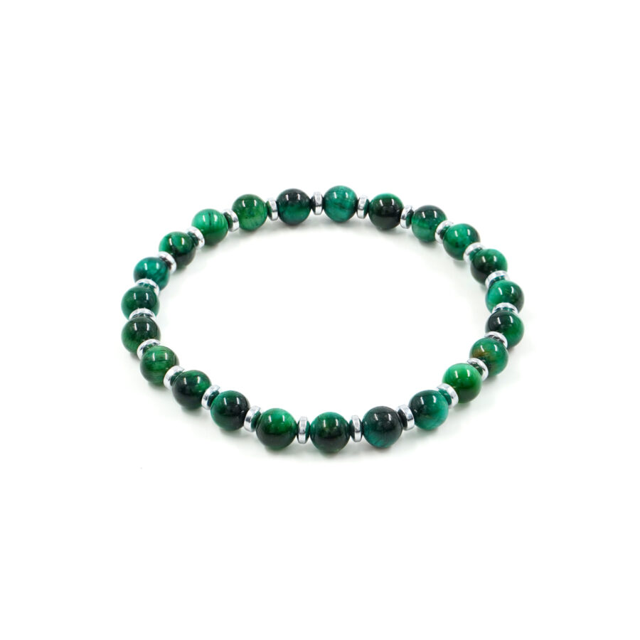 Bracciale Elastico con occhio di tigre verde, ematite