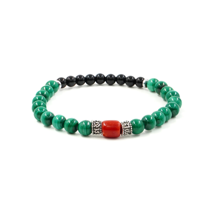 Bracciale Elastico con malachite, agata nera, ematite