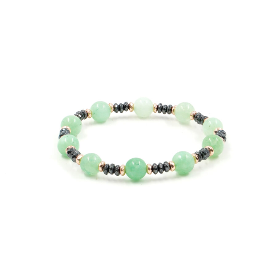 Bracciale Elastico con quarzo verde tinto, ematite