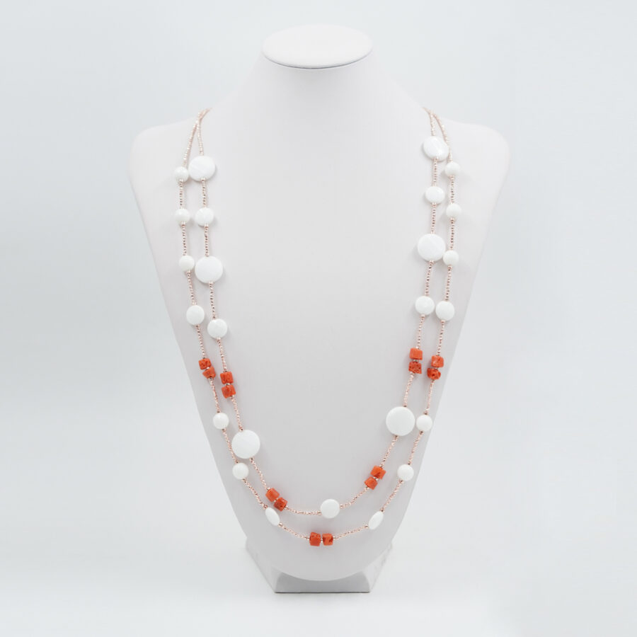 Collana Multifilo con agata bianca, corallo, ematite rosè - immagine 2