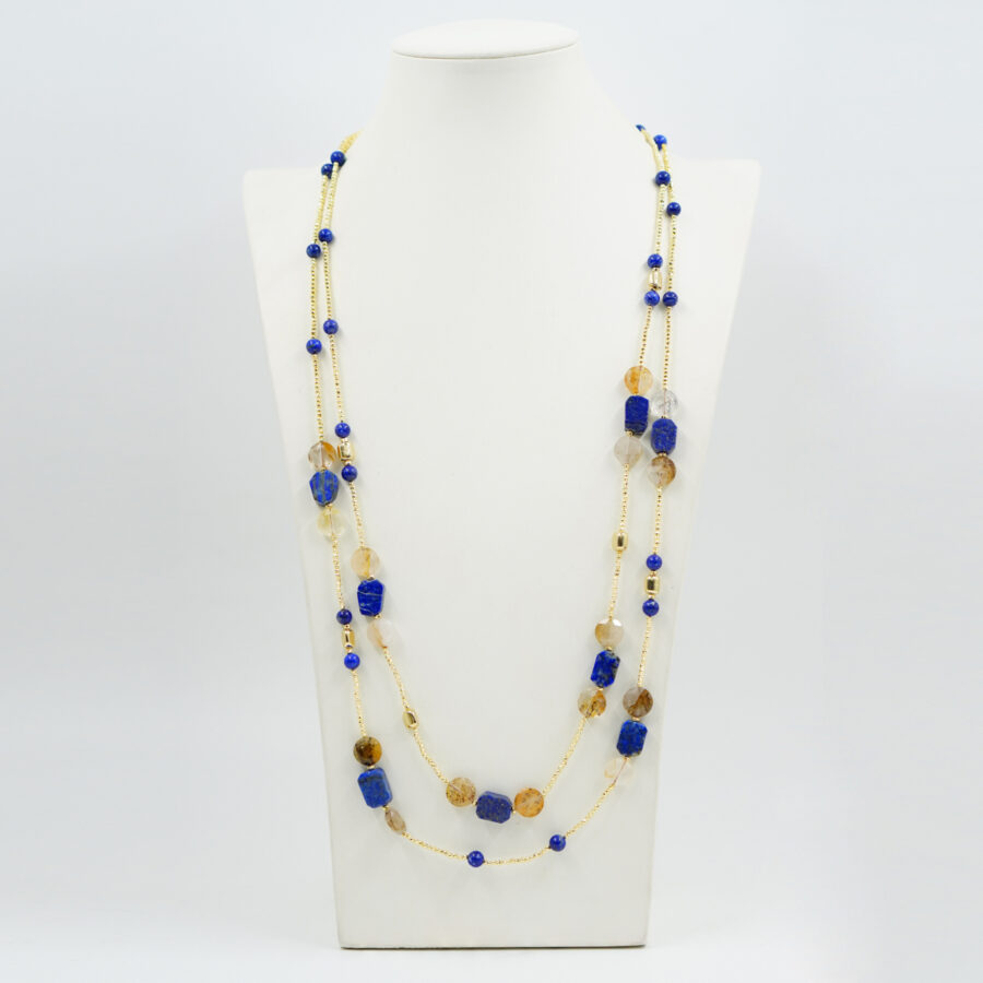 Collana Multifilo con lapis, quarzo rutilato, ematite dorata - immagine 2