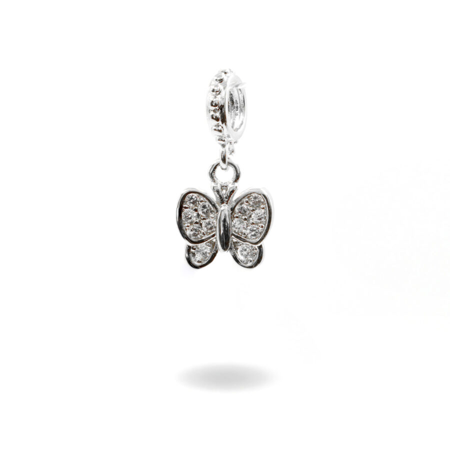 Charms in ottone con zirconi forma farfalla 10mm – Rodiato